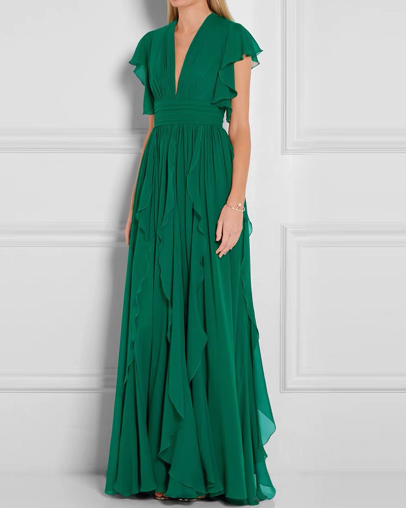 Kaleidoscope Dream: Colorful Chiffon Ruffle Maxi Dress