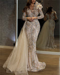 Gorgeous Embellished V-Neck Applique Shiny Wrap Evening Maxi Dress