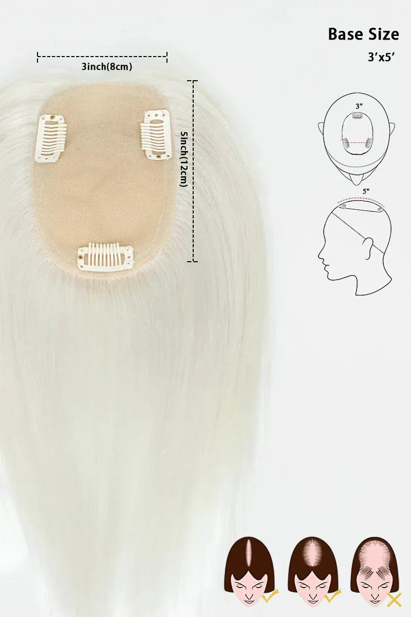 Flavia Silk Top Remy Human Hair Topper #Silver Grey White