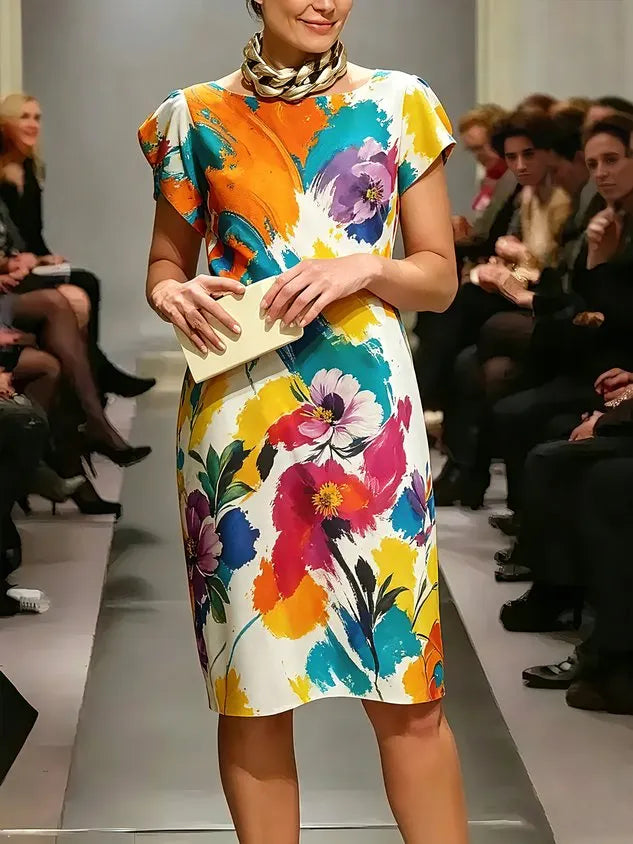 Elegant Floral Printing Knee Length Dress