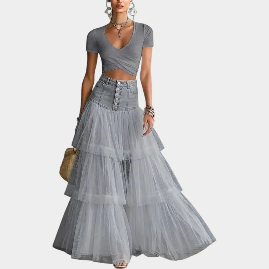 Chic Tiered Mesh Skirt Set