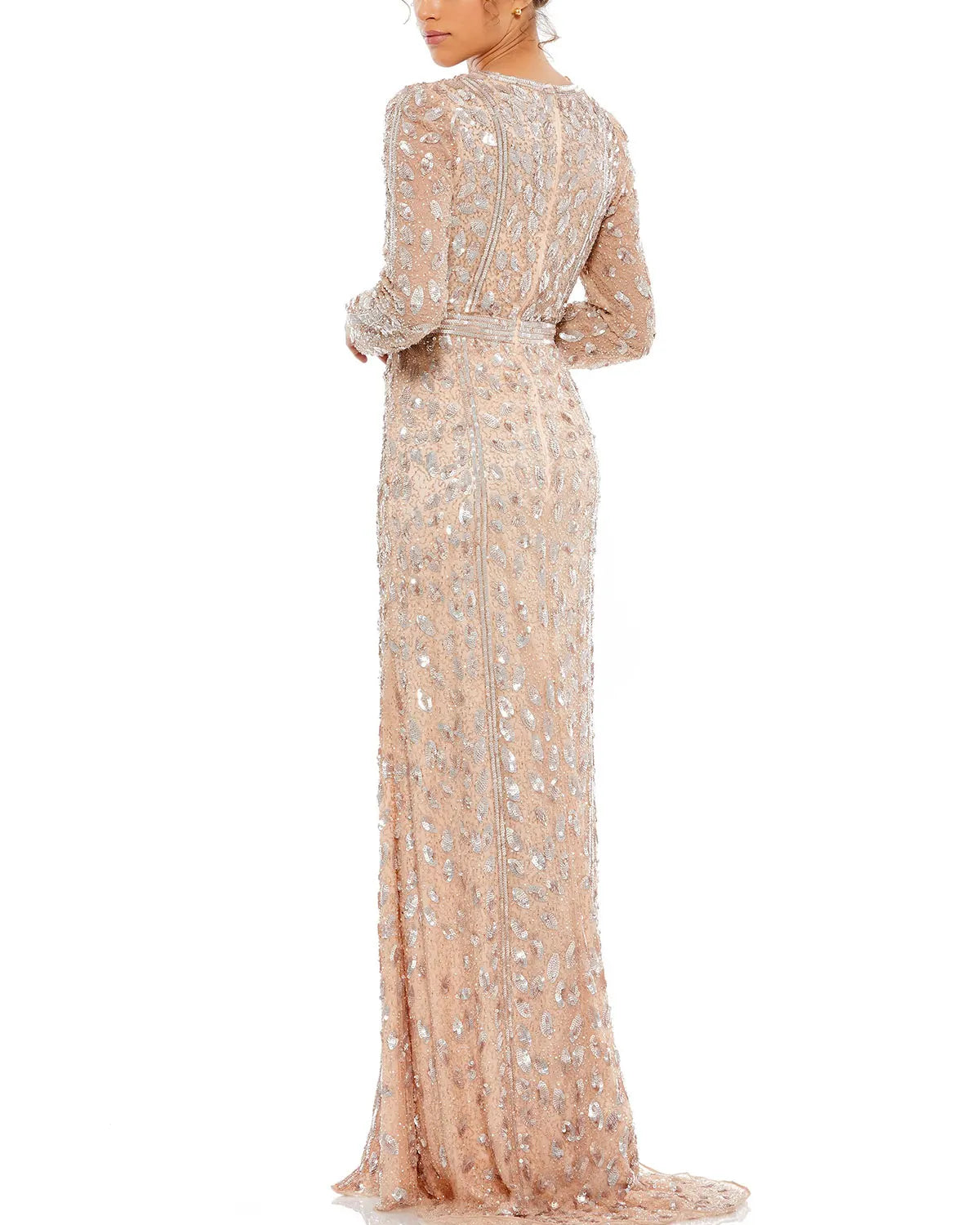 Embellished Front Slit Long Sleeve Gown