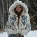 Viking Style Three-dimensional Embroidered Wolf Head Cardigan Hooded Sweater
