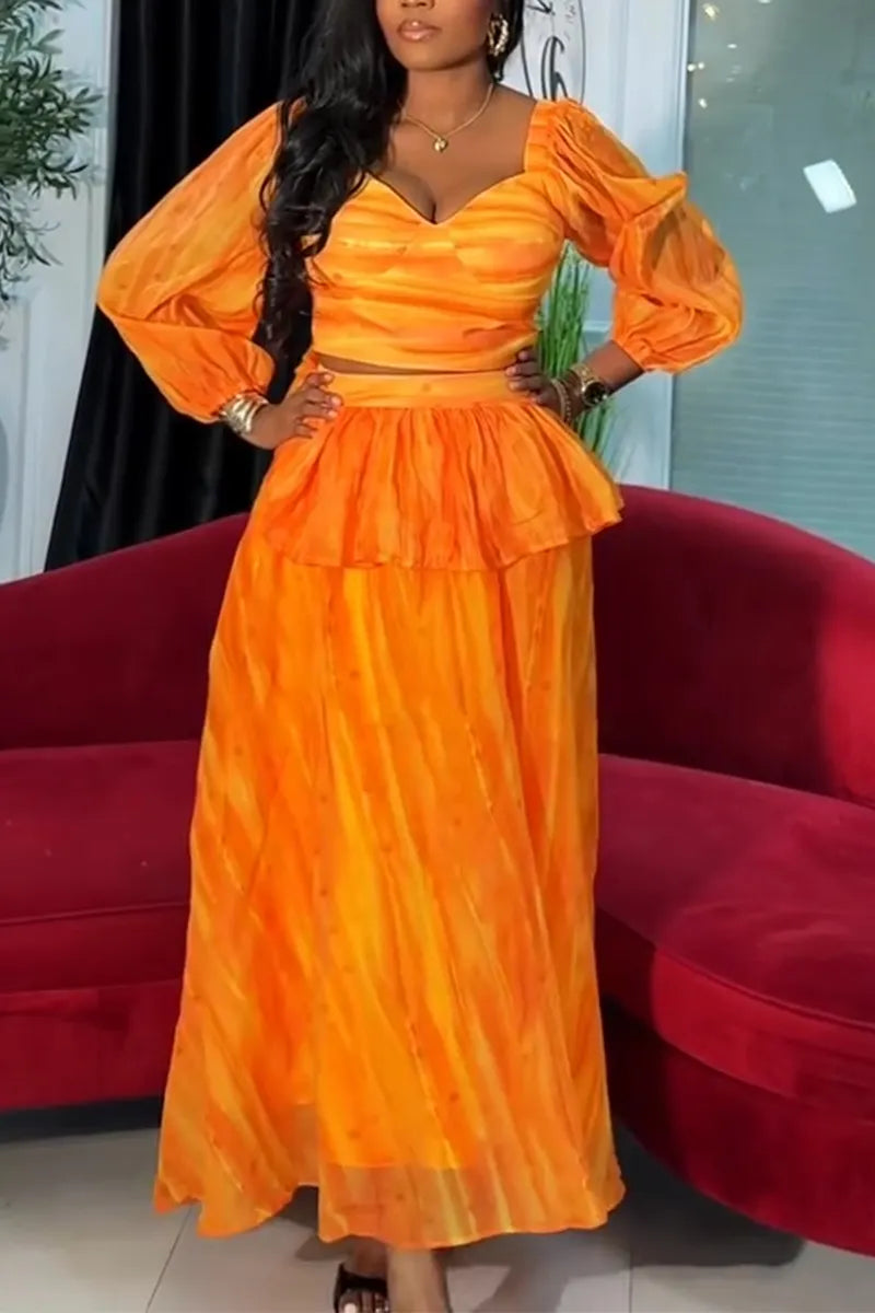 Women V-neck Top+ Splicing Half Skirt Elegant Casual Set