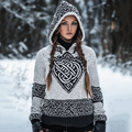 Women's Viking Knit Jacquard Warm Hooded Sweater