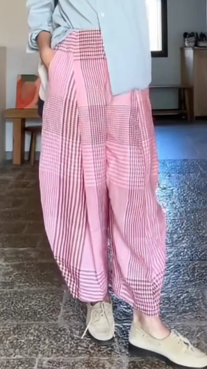Pink Patchwork Gingham Balloon Pants