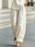 Cotton Casual Plain Wide Leg Pants Fashion Pants