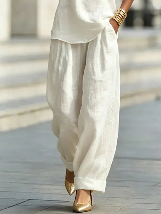 Cotton Casual Plain Wide Leg Pants Fashion Pants