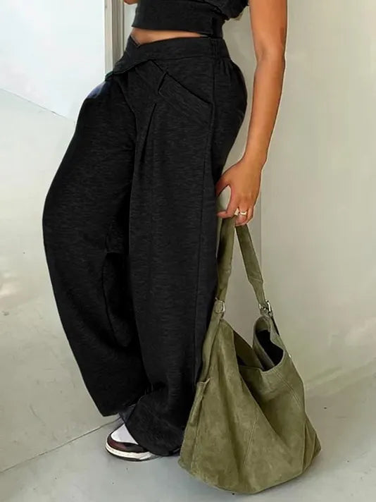 Casual Plain Pockets Cross Fashion Pants