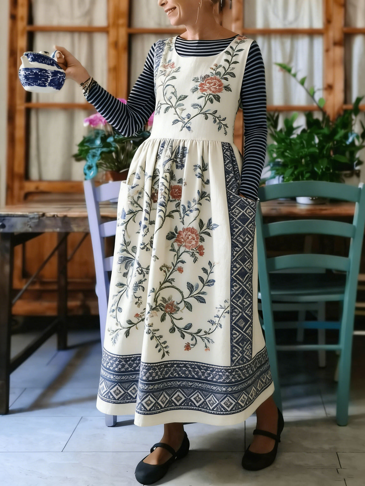 Vintage Floral & Indigo Patchwork Apron