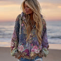 Women's Bohemian Geometric Floral Gradient Zip-up Hoodie