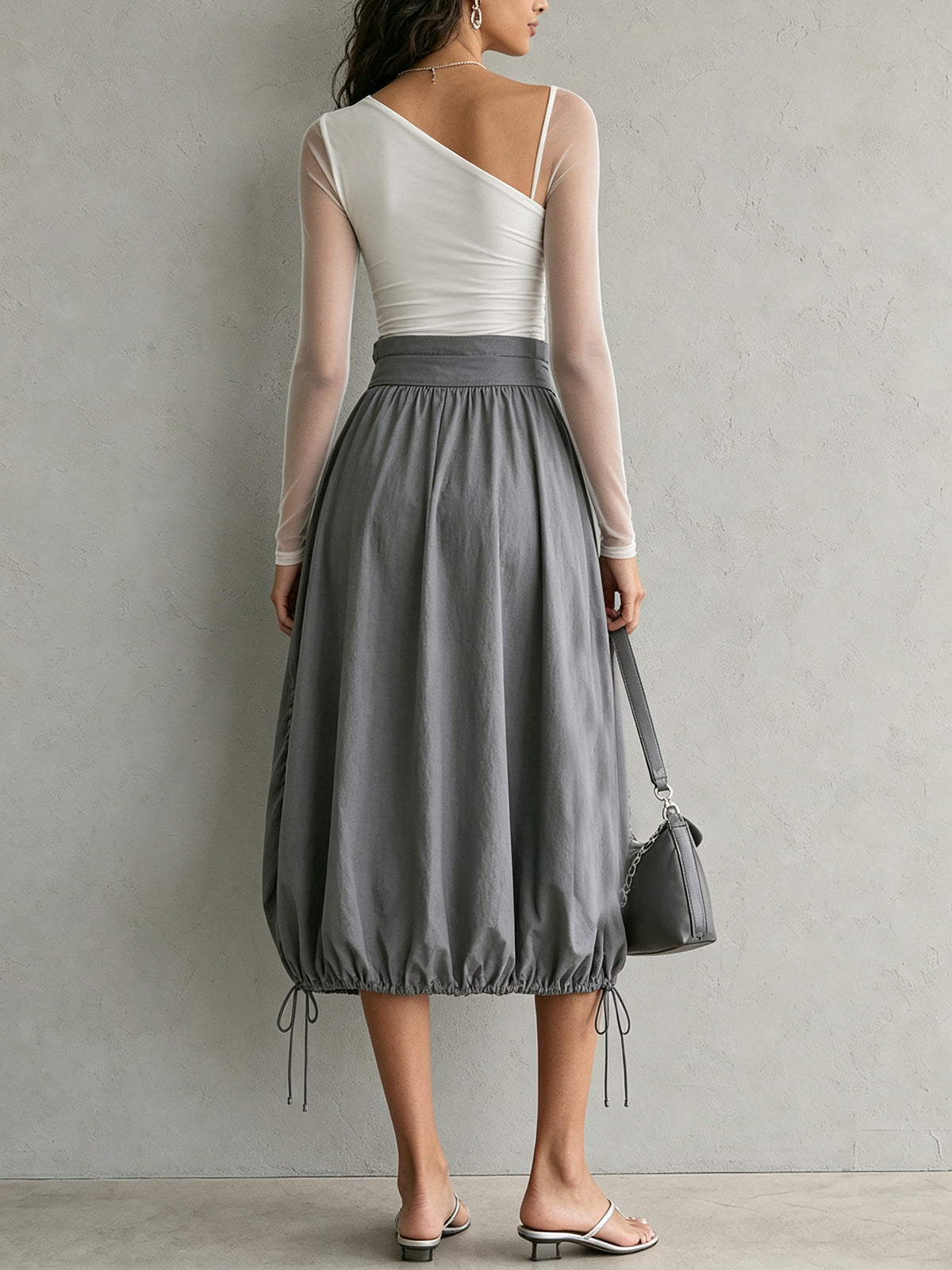 One-Shoulder White Mesh T-shirt And Skirt Set