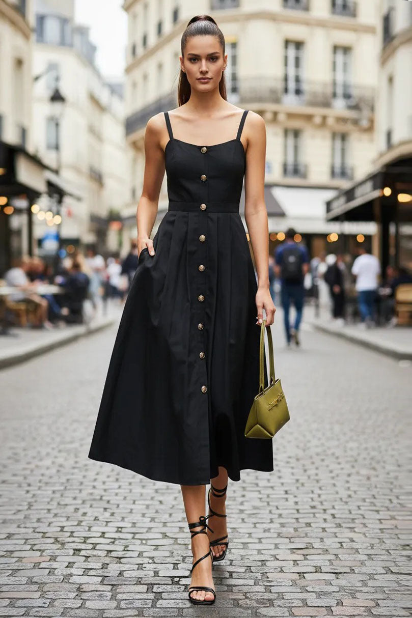 Button Detail Midi Dress