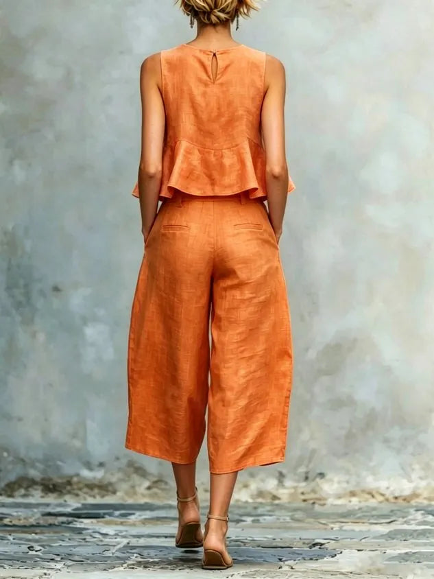 Cotton Casual Solid Relaxed Plain Peplum Sleeveless Blouse