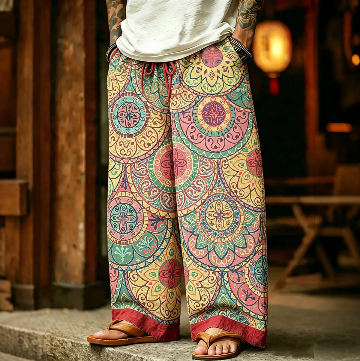 Men's Retro Tribal Geometry Hippie Style Pattern Casual Pants