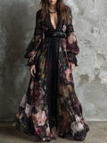 Bohemian Holiday Chiffon Printed Lace Maxi Dress