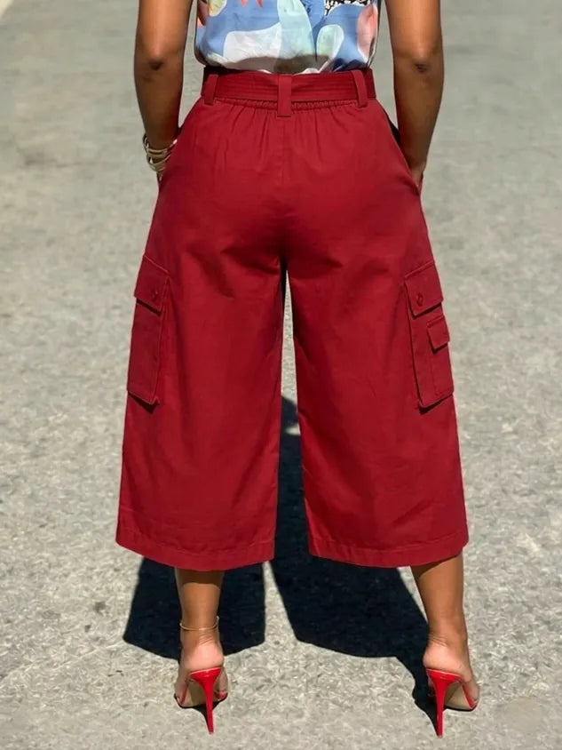 Casual Plain Pocket Stitching Cargo Pants Pant With No Belt