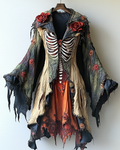 Women's Halloween Themed Rose Embroidered Irregular Ruffle Cape ed1c