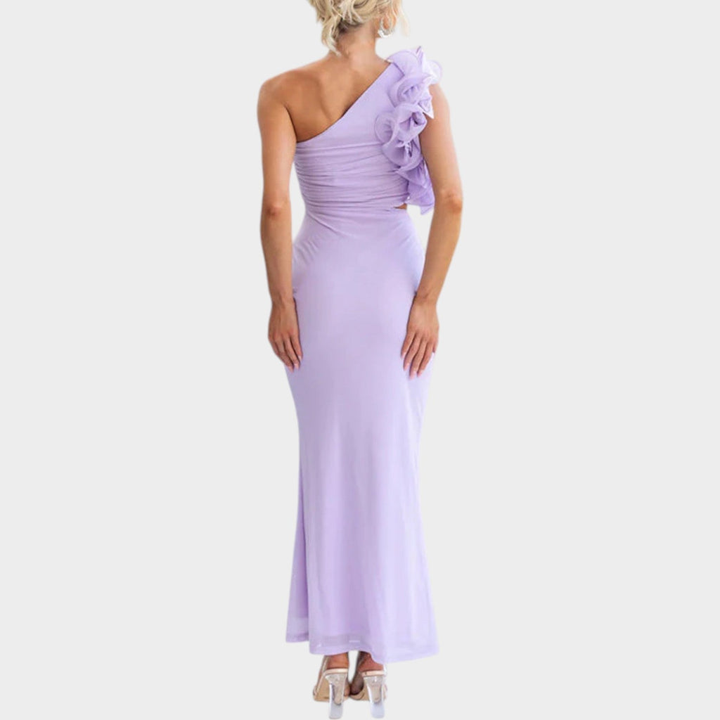 One-Shoulder Floral Accent Evening Gown
