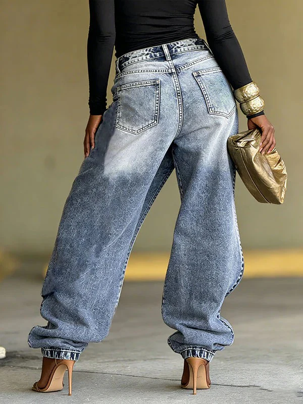 Women's Rhinestone-studded Faux Two-piece Jeans