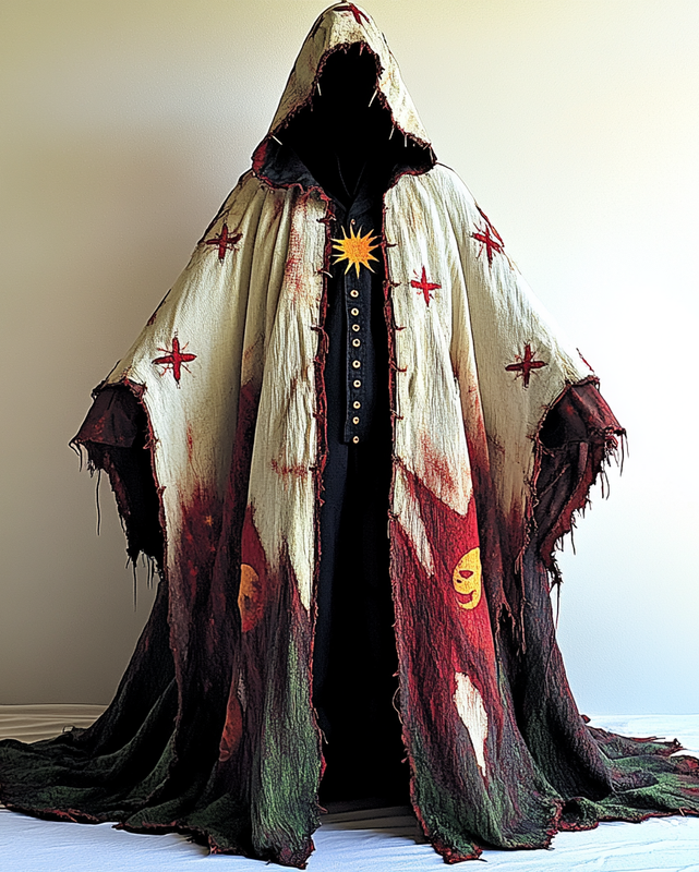 Halloween themed print contrast tie-dye patchwork cape 4416