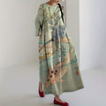 Women's Retro Japanese Flower And Fish Art Print Midi Dress