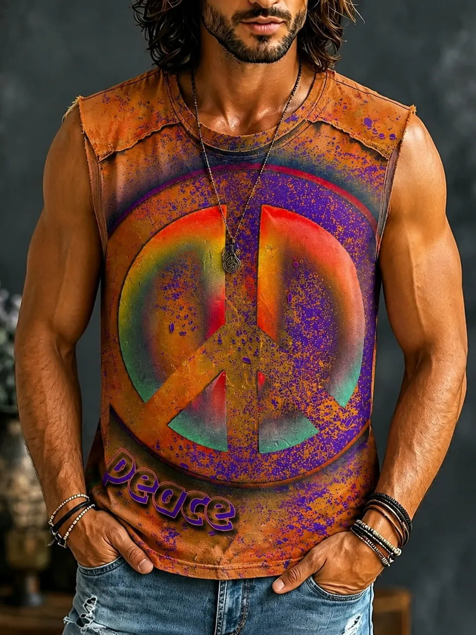 Men's Hippie Peace Sign Tie Dye Art Print Tank Top