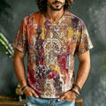 Men's Retro Tie-dye Design Cotton Linen Crew Neck Short Sleeve T-shirt