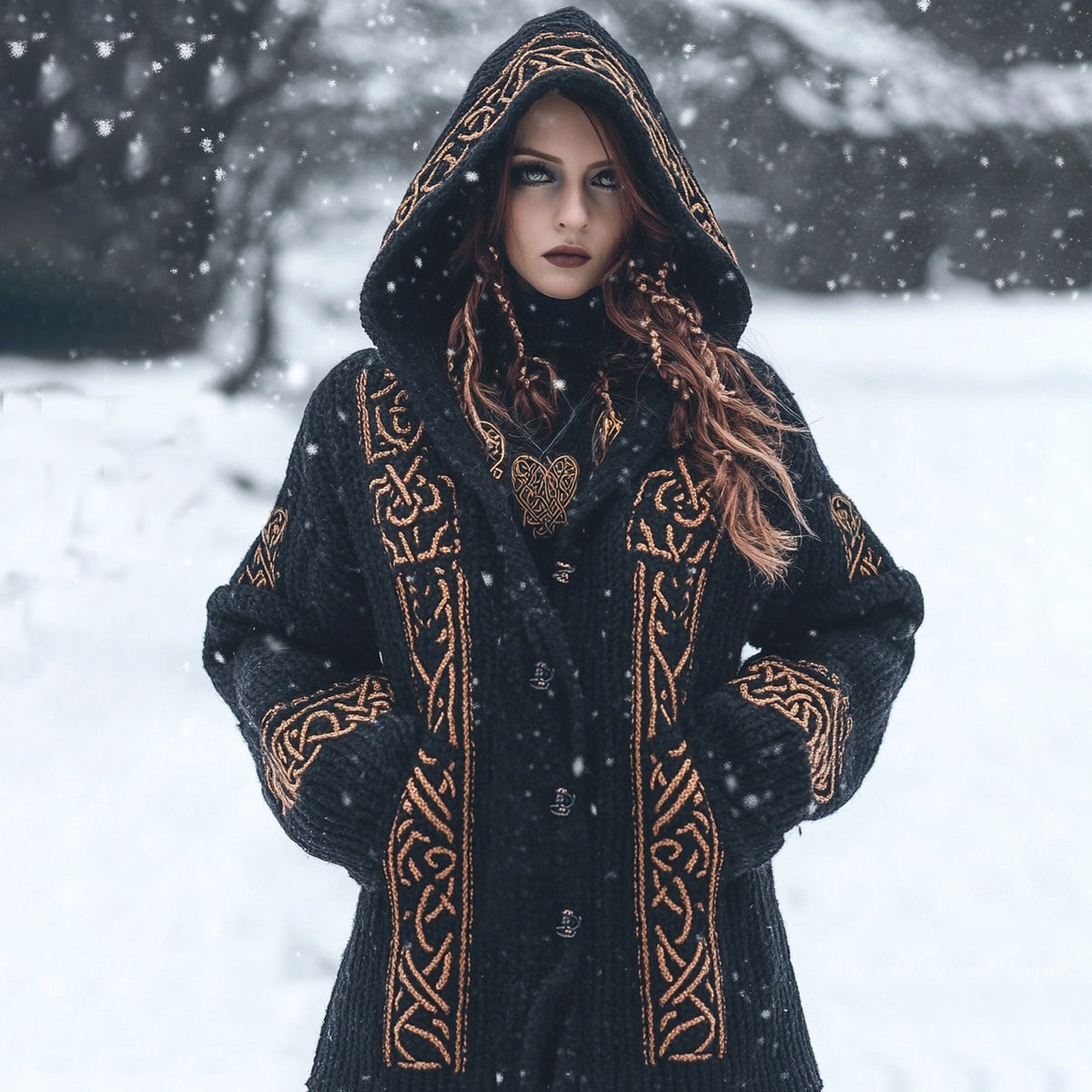 Women's Viking Tribal Dark Celtic Mythology Hooded Cardigan