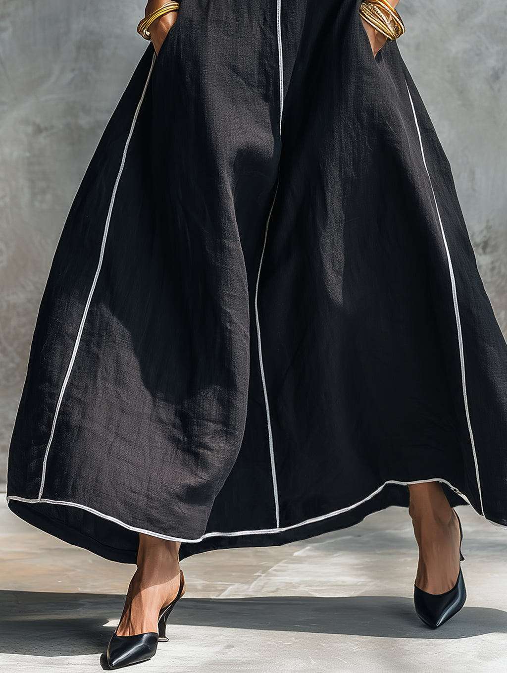 Women's Minimalist Linen-Blend Maxi Dress With Contrast Trim, Round Neck, And Sleeveless Design MDZ1516E0Y