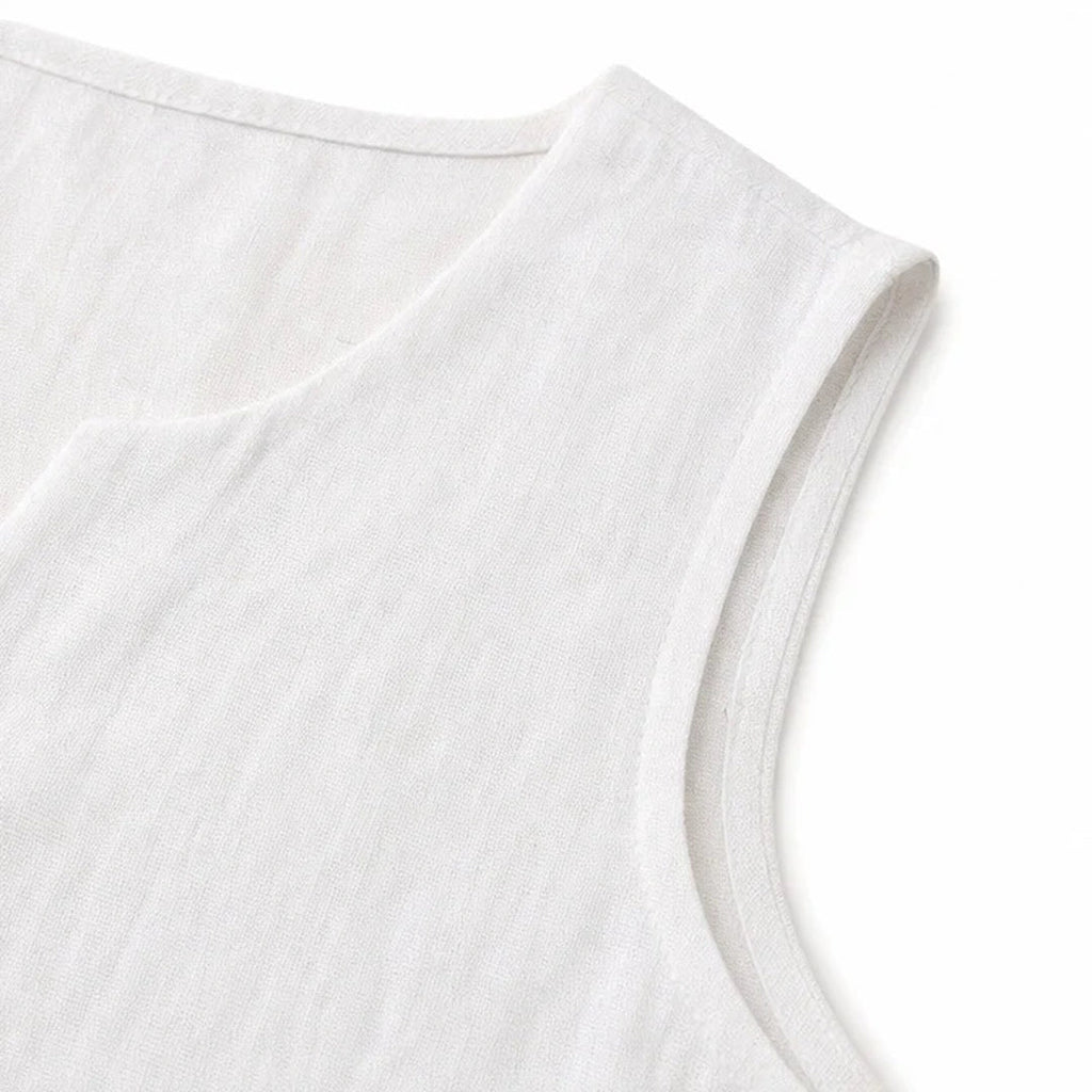 Lunelle – Sleeveless Linen Look V-Neck Tank with Buttons