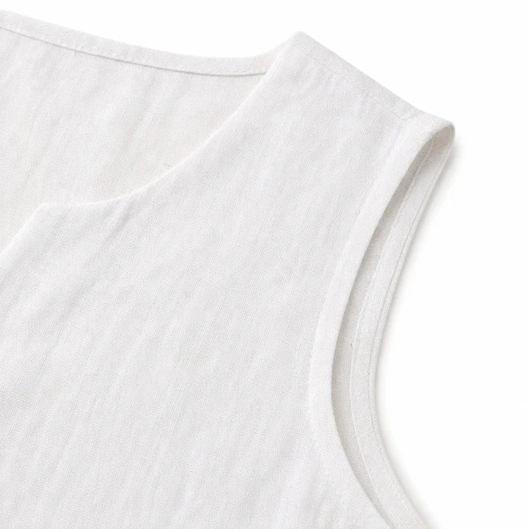 Lunelle – Sleeveless Linen Look V-Neck Tank with Buttons