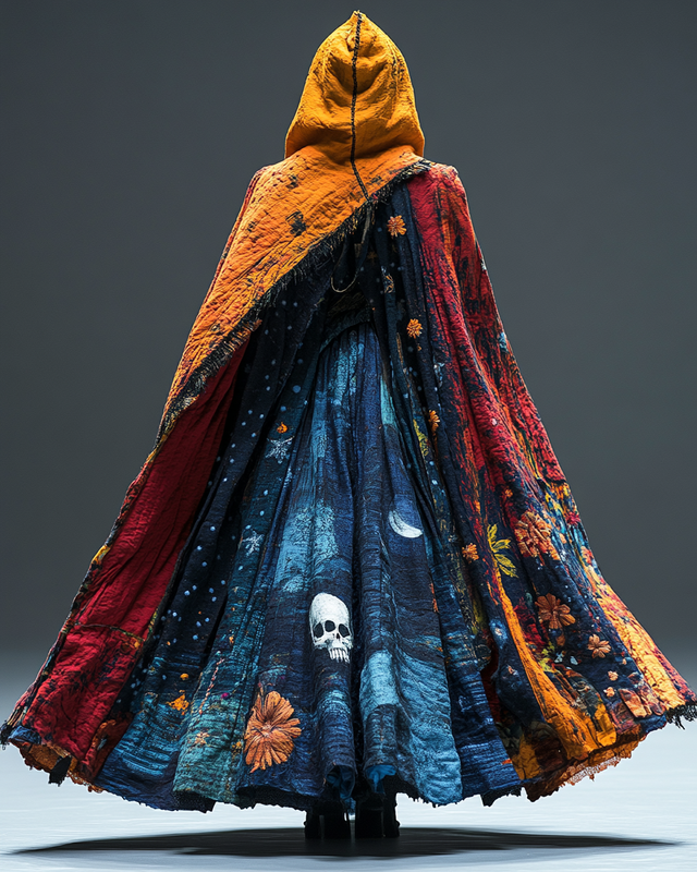 Men's Printed Contrast Hooded Oversized Coat c694