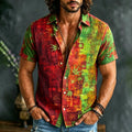 Men's Tie-dye Leaf Print Hippie Vacation Short-sleeved Linen Shirt