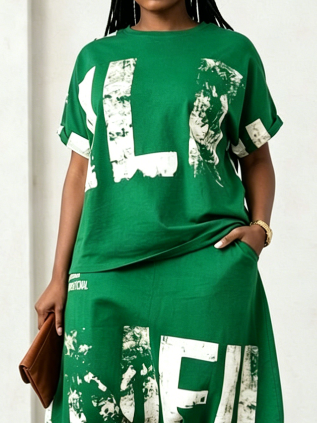 Casual Letter Print Tailored Short Sleeve Tee