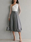 One-Shoulder White Mesh T-shirt And Skirt Set