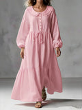 Women's Cozy Linen And Cotton Long-sleeved Dress