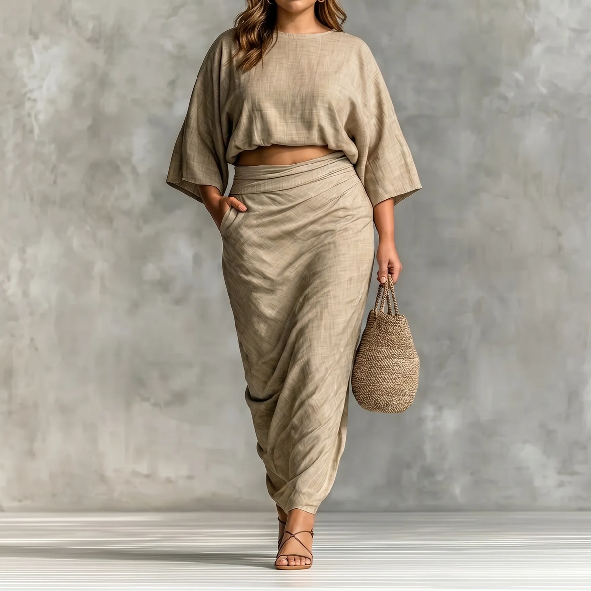 Lunavia – Women's Kimono Sleeve Plus-Size Two-Piece Set