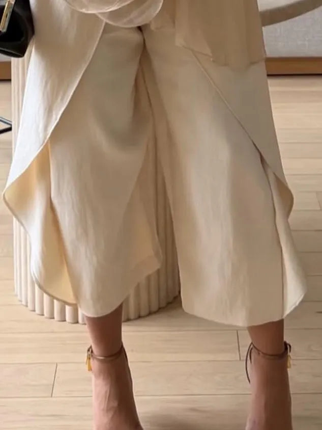 Cotton Casual Plain Folds Straight Pants