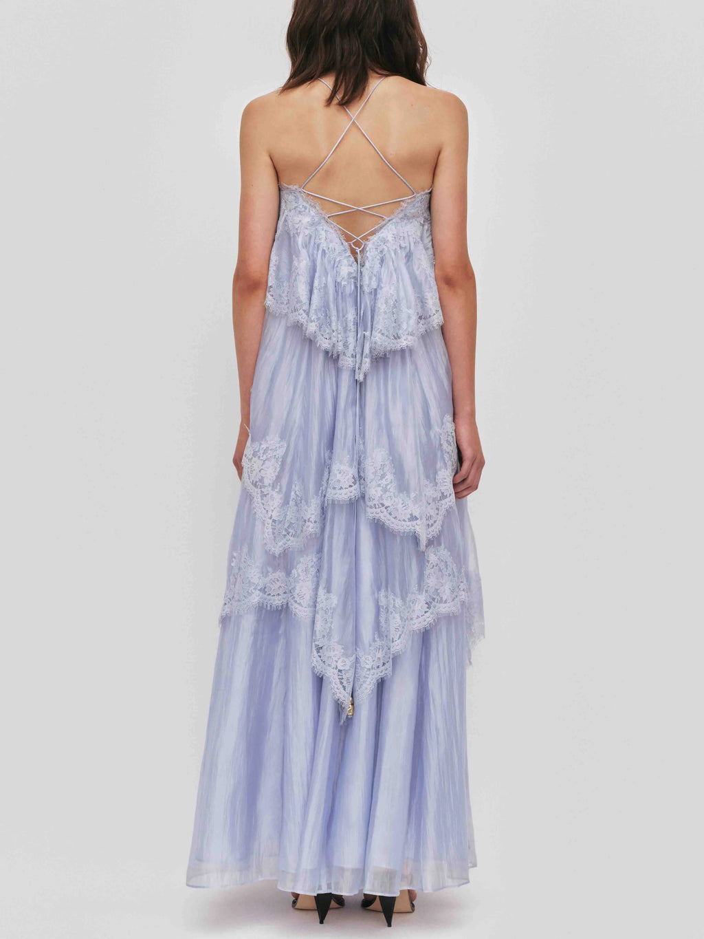 Elegant Layered Lace-Trim Spaghetti Strap Maxi Dress
