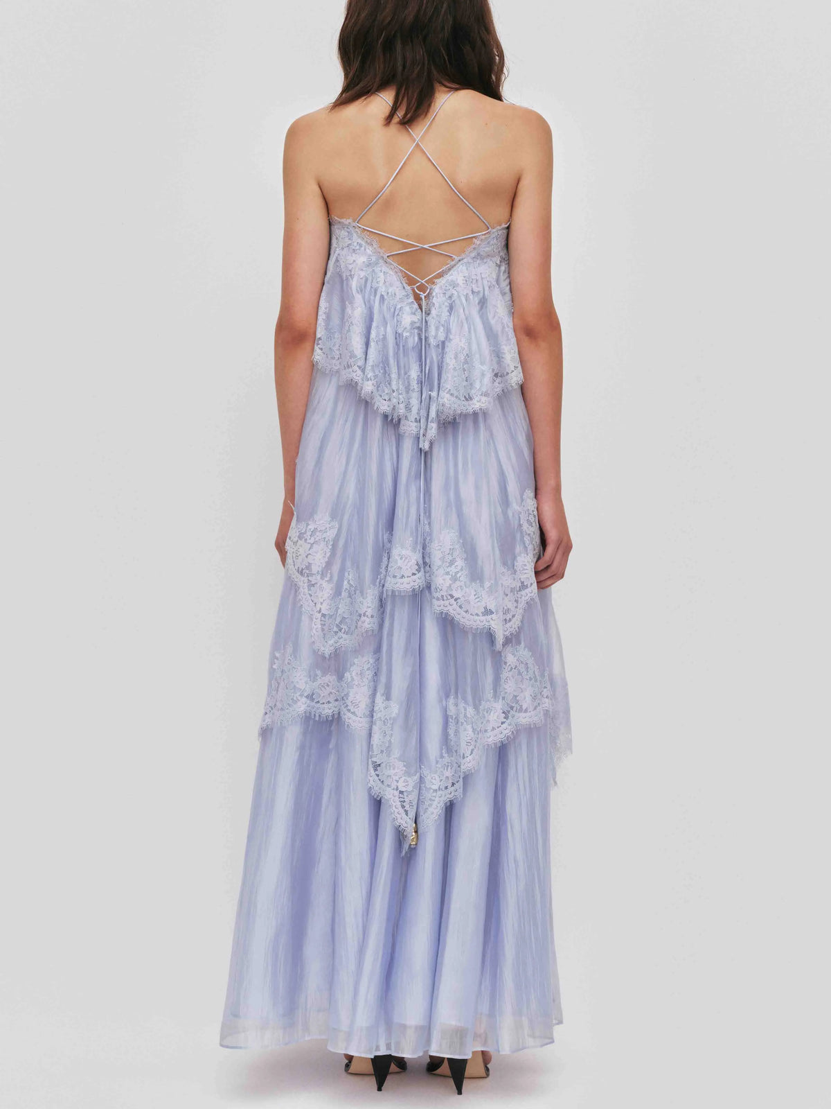 Elegant Layered Lace-Trim Spaghetti Strap Maxi Dress