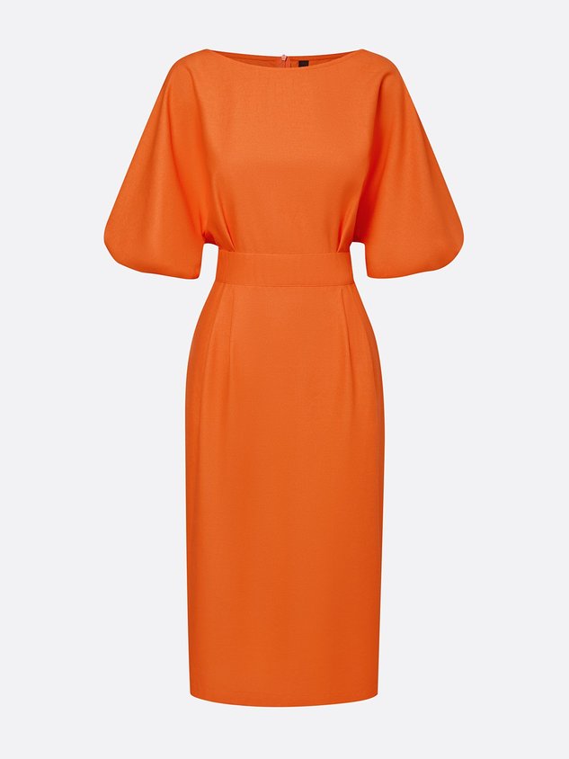 Cotton Elegant Plain Crew Neck Midi Dress