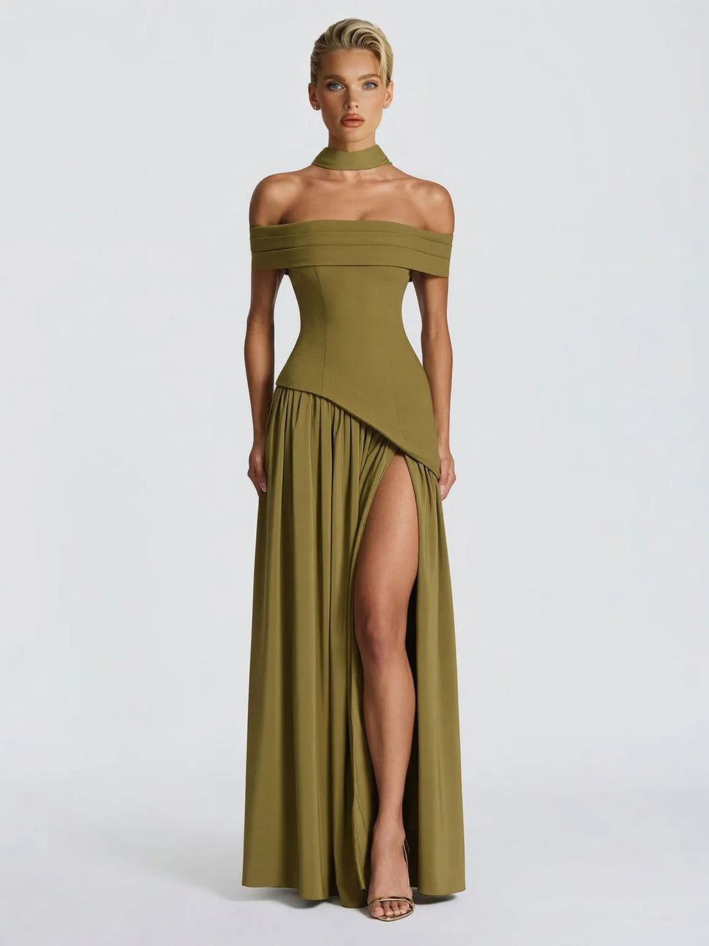 Elegant Off-Shoulder Asymmetric Chiffon Maxi Dress