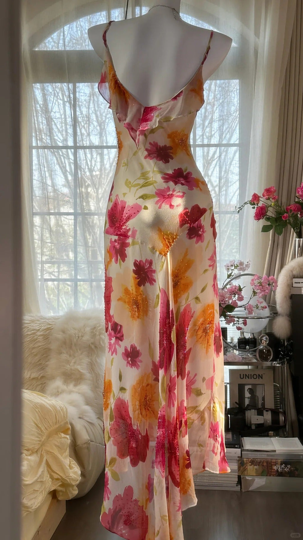 Colorful Romantic Floral Elegant Fashion Exquisite Beaded Long Chiffon Ball Dress Evening Dress Party Dress Valentine's Day Date Dress Wedding Guest Dress gh4007