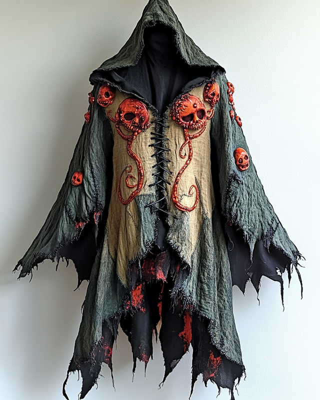 Women's Halloween Themed Skull Embroidered Irregular Cape 0c4c