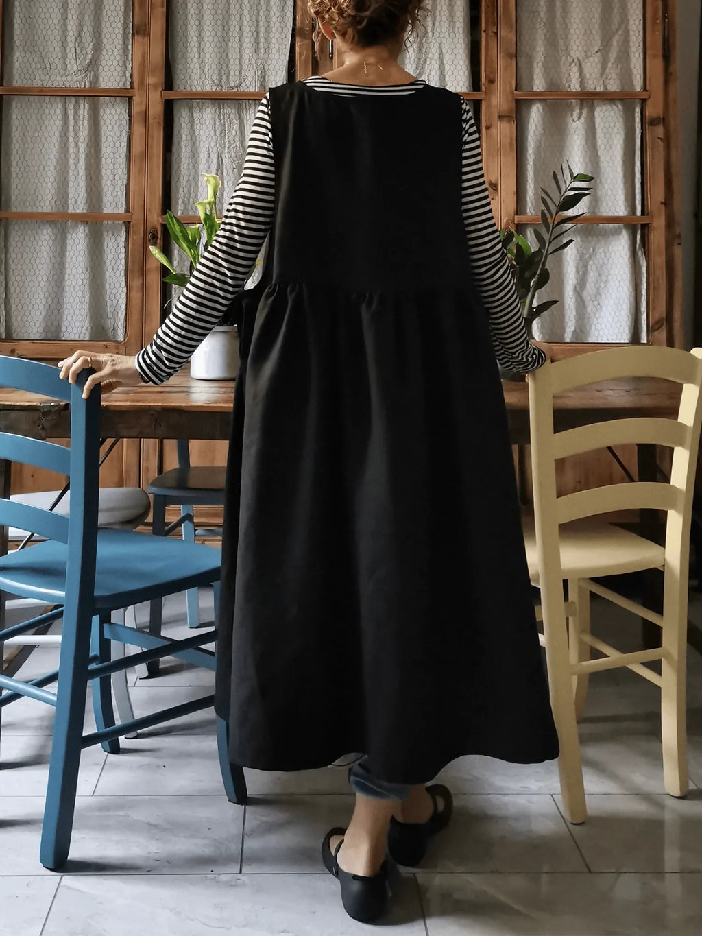Black  and Cotton Kitchen Apron