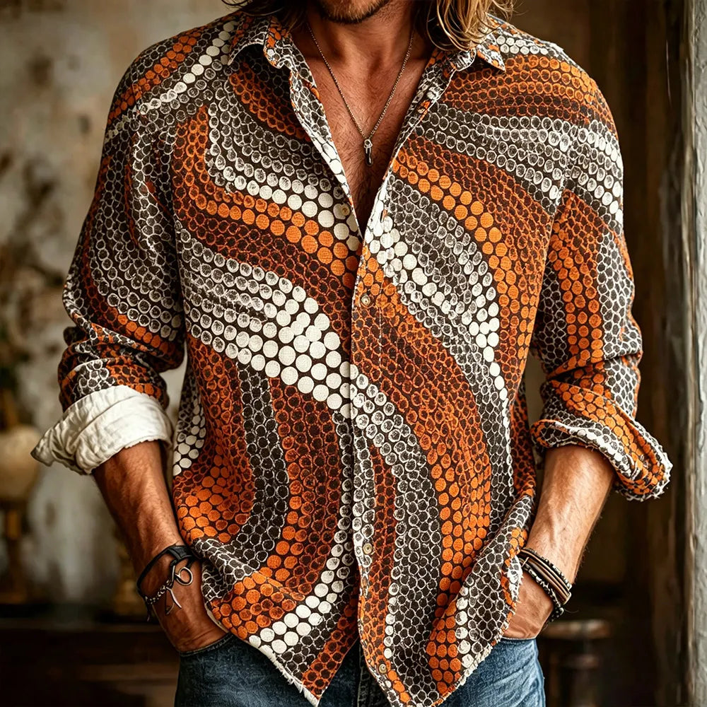 Men's Retro Hippie Polka Dot Art Print Long Sleeve Shirt