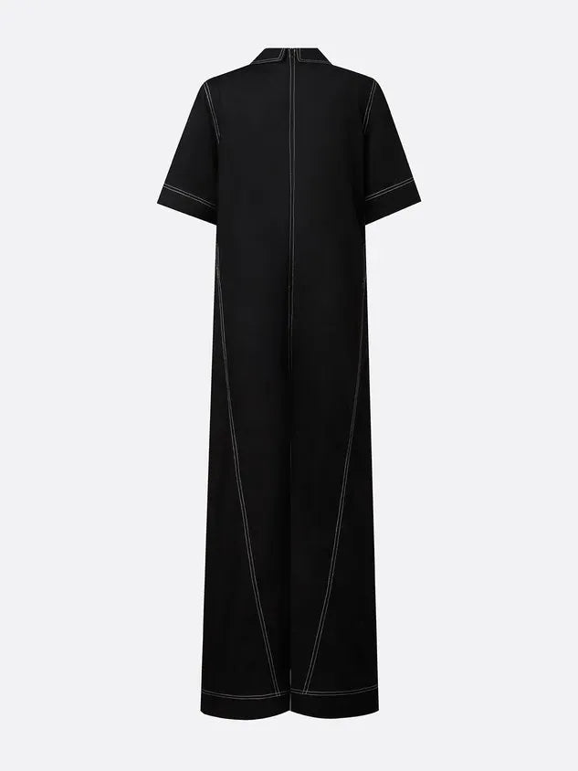 Casual Color Block Shirt Cotton And Linen Jumpsuit