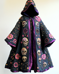 Halloween themed floral and skull embroidered cape 77c5