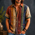 Men's Vintage Flowers Moon Striped Art Patchwork Print Shirt
